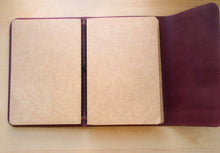 Load image into Gallery viewer, Your choice of style Handmade Tri/Bifold Travel Notebooks in Italian Burgundy Badalassi Carlo Vegetable Tanned Leather.
