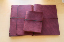 Load image into Gallery viewer, Your choice of style Handmade Tri/Bifold Travel Notebooks in Italian Burgundy Badalassi Carlo Vegetable Tanned Leather.

