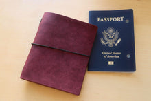 Load image into Gallery viewer, Your choice of style Handmade Tri/Bifold Travel Notebooks in Italian Burgundy Badalassi Carlo Vegetable Tanned Leather.
