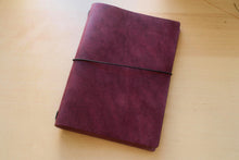 Load image into Gallery viewer, Your choice of style Handmade Tri/Bifold Travel Notebooks in Italian Burgundy Badalassi Carlo Vegetable Tanned Leather.

