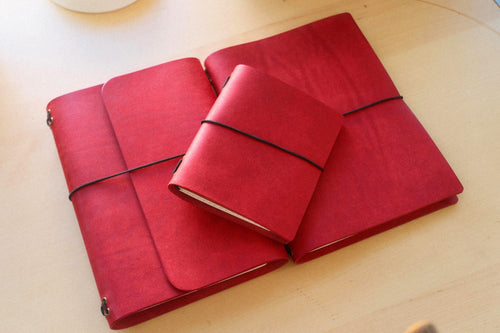Your choice of style Handmade Tri/Bifold Travel Notebooks in Italian Red Badalassi Carlo Vegetable Tanned Leather.