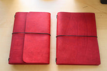 Load image into Gallery viewer, Your choice of style Handmade Tri/Bifold Travel Notebooks in Italian Red Badalassi Carlo Vegetable Tanned Leather.
