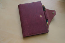 Load image into Gallery viewer, Handmade burgundy A5 Italian leather notebook cover with special edition matching Hobonichi Notebook
