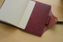 Load image into Gallery viewer, Handmade burgundy A5 Italian leather notebook cover with special edition matching Hobonichi Notebook
