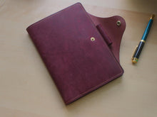 Load image into Gallery viewer, Handmade burgundy A5 Italian leather notebook cover with special edition matching Hobonichi Notebook
