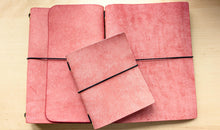 Load image into Gallery viewer, Your choice of style Handmade Tri/Bifold Travel Notebooks in Italian Pink Badalassi Carlo Vegetable Tanned Leather.
