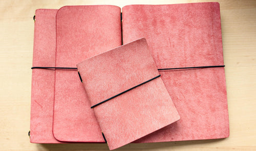 Your choice of style Handmade Tri/Bifold Travel Notebooks in Italian Pink Badalassi Carlo Vegetable Tanned Leather.