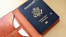 Load image into Gallery viewer, Amalfi Collection: Italian Leather passport covers in Sea Blue, Orange, and Sea Rose
