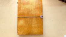 Load image into Gallery viewer, Gifts for the Writer: Handmade Golden Italian Leather A5 Travel Notebook with 1yr Stalogy Notebook series.
