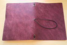 Load image into Gallery viewer, Your choice of style Handmade Tri/Bifold Travel Notebooks in Italian Burgundy Badalassi Carlo Vegetable Tanned Leather.
