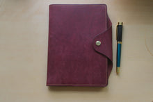 Load image into Gallery viewer, Handmade burgundy A5 Italian leather notebook cover with special edition matching Hobonichi Notebook

