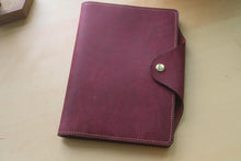 Load image into Gallery viewer, Handmade burgundy A5 Italian leather notebook cover with special edition matching Hobonichi Notebook
