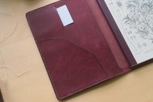 Load image into Gallery viewer, Handmade burgundy A5 Italian leather notebook cover with special edition matching Hobonichi Notebook
