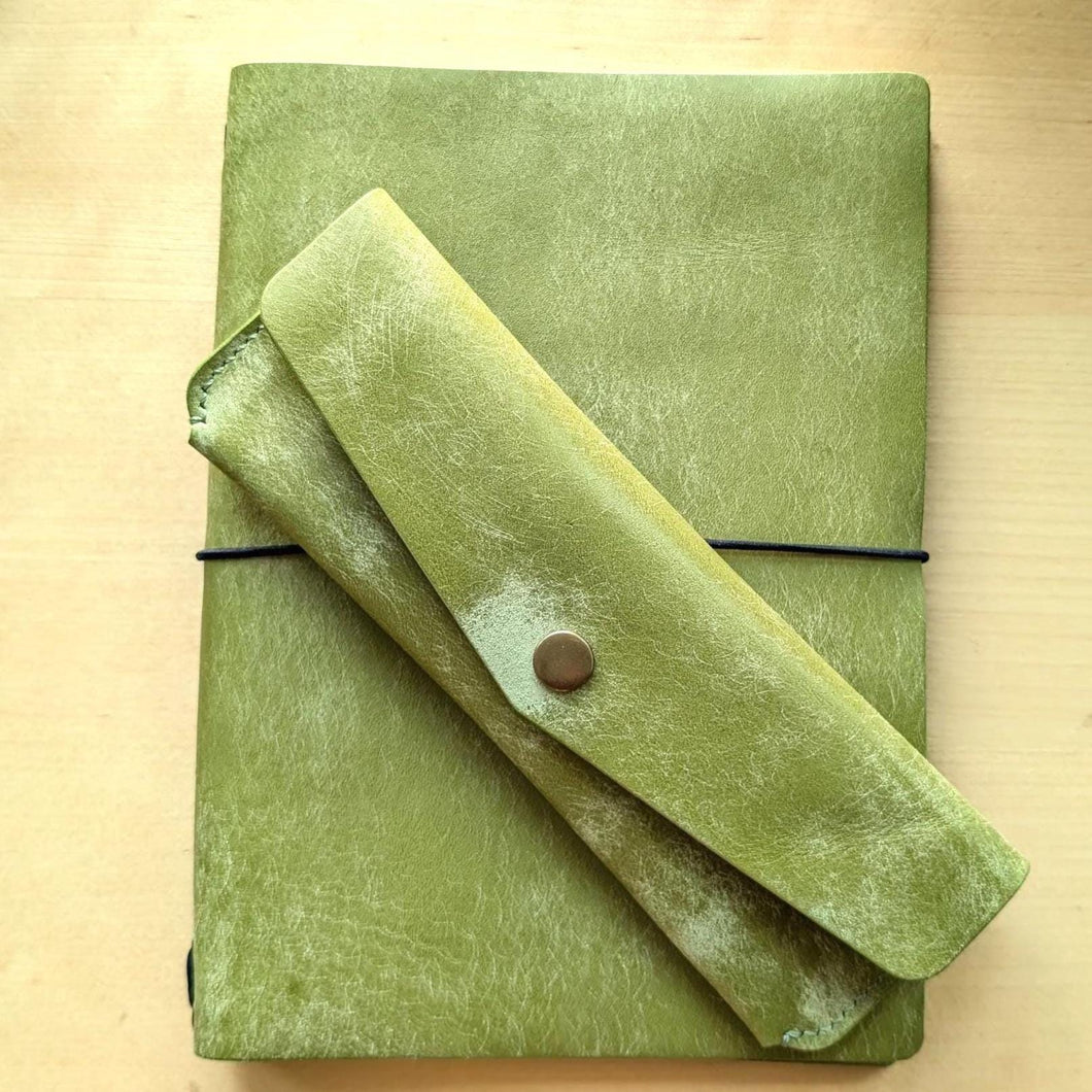Handmade Pistachio Leather A5 Travel Journal and Pen/Pencil Case Gift Set