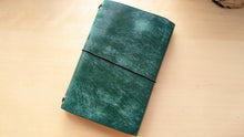 Load image into Gallery viewer, Handmade Emerald Green Leather A5 Trifold Travel Journal and Pen/Pencil Case Gift Set
