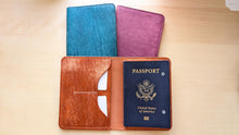 Load image into Gallery viewer, Amalfi Collection: Italian Leather passport covers in Sea Blue, Orange, and Sea Rose
