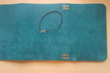 Load image into Gallery viewer, Handmade A5 Trifold Travel Notebook in Ortensia Blue Badalassi Carlo Pueblo Italian Vegetable Tanned Leather.
