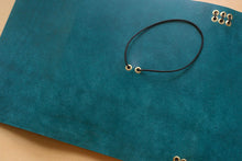 Load image into Gallery viewer, Handmade A5 Trifold Travel Notebook in Ortensia Blue Badalassi Carlo Pueblo Italian Vegetable Tanned Leather.
