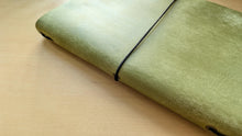 Load image into Gallery viewer, Handmade Pistachio Leather A5 Travel Journal and Pen/Pencil Case Gift Set
