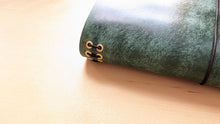 Load image into Gallery viewer, Handmade Emerald Green Leather A5 Trifold Travel Journal and Pen/Pencil Case Gift Set
