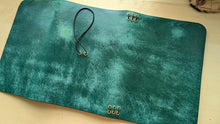 Load image into Gallery viewer, Handmade Emerald Green Leather A5 Trifold Travel Journal and Pen/Pencil Case Gift Set
