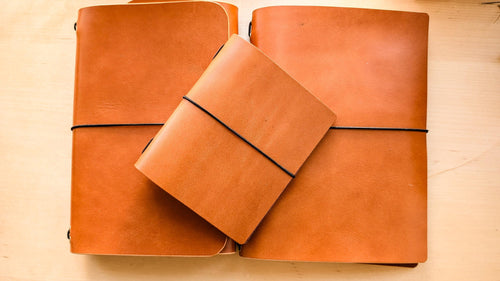 Handmade London Tan Leather Travel Notebooks: A5 Trifold/Bifold, and Passport