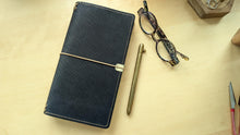 Load image into Gallery viewer, Handmade Midori/ travellers size Black Metta Catherina Leather travel notebook
