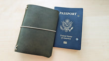 Load image into Gallery viewer, Olive Walpier Buttero Leather Travel Journal Covers, A5 Trifold, Pocket, Midori, and Passport Sizes

