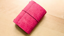 Load image into Gallery viewer, Handmade Leather Trifold A5, A6, and Bifold Passport Travel Notebooks in Bright Fuschia Italian Leather
