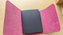 Load image into Gallery viewer, Handmade Leather Trifold A5, A6, and Bifold Passport Travel Notebooks in Bright Fuschia Italian Leather
