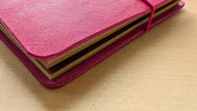 Load image into Gallery viewer, Handmade Leather Trifold A5, A6, and Bifold Passport Travel Notebooks in Bright Fuschia Italian Leather
