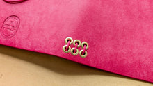 Load image into Gallery viewer, Handmade Leather Trifold A5, A6, and Bifold Passport Travel Notebooks in Bright Fuschia Italian Leather
