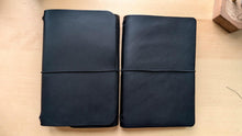 Load image into Gallery viewer, Handmade A5 Trifold/Bifold Leather Notebooks: All Black Edition in Badalassi Carlo Minerva
