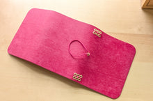 Load image into Gallery viewer, Handmade Leather Trifold A5, A6, and Bifold Passport Travel Notebooks in Bright Fuschia Italian Leather
