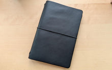 Load image into Gallery viewer, Handmade A5 Trifold/Bifold Leather Notebooks: All Black Edition in Badalassi Carlo Minerva
